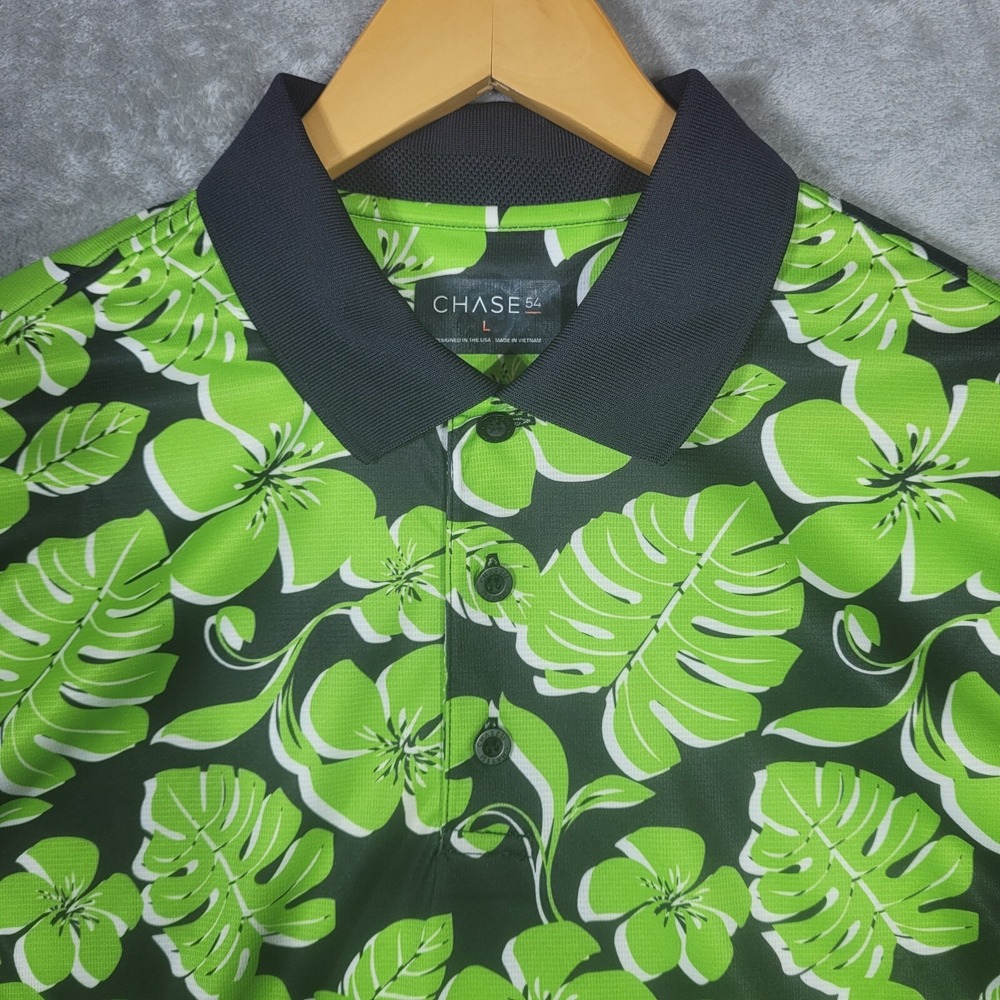 Chase 54 Polo Shirt Mens Large Green Black Floral Golf